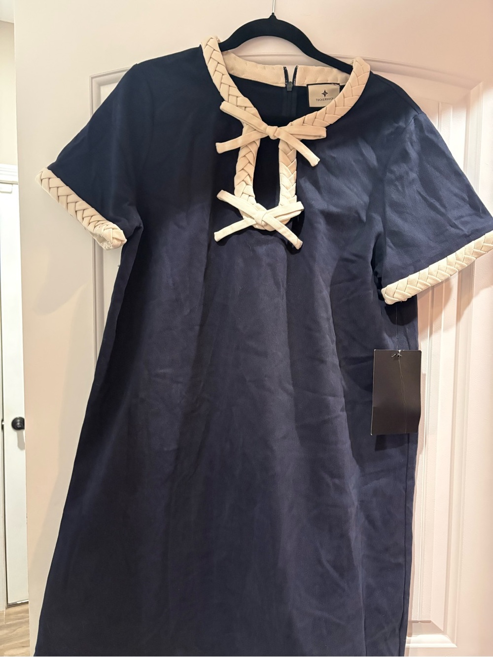 Tuckernuck Navy Dress with Cream Braided Trim